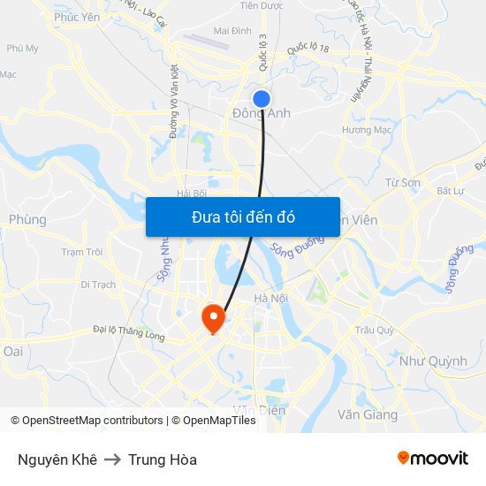 Nguyên Khê to Trung Hòa map