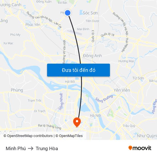 Minh Phú to Trung Hòa map