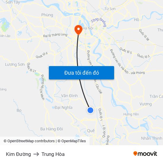 Kim Đường to Trung Hòa map