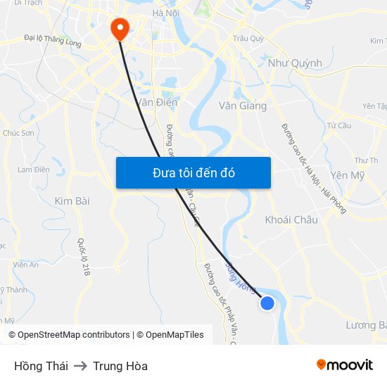 Hồng Thái to Trung Hòa map