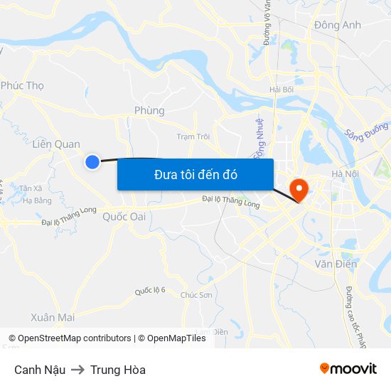 Canh Nậu to Trung Hòa map