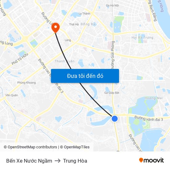 Bến Xe Nước Ngầm to Trung Hòa map