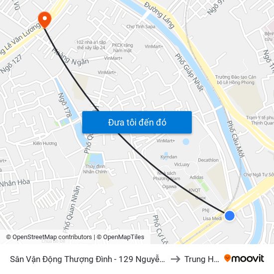 Sân Vận Động Thượng Đình - 129 Nguyễn Trãi to Trung Hòa map