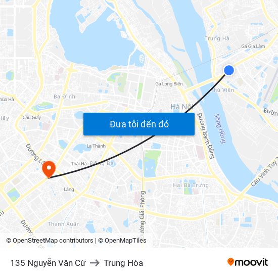 135 Nguyễn Văn Cừ to Trung Hòa map