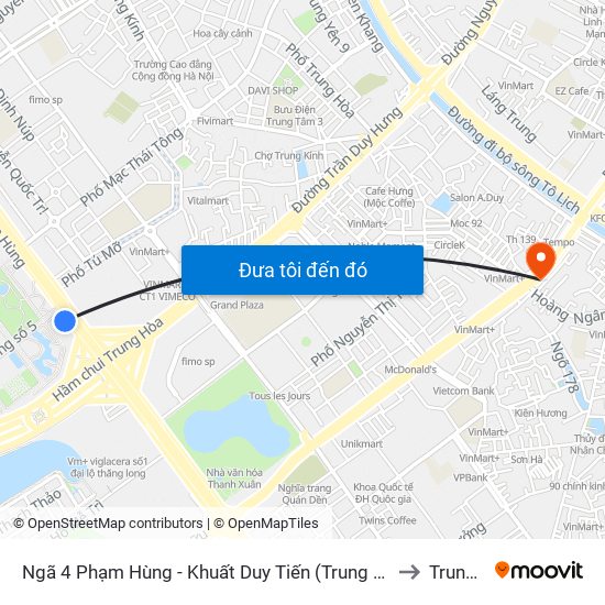 Ngã 4 Phạm Hùng - Khuất Duy Tiến (Trung Tâm Hội Nghị Quốc Gia) to Trung Hòa map