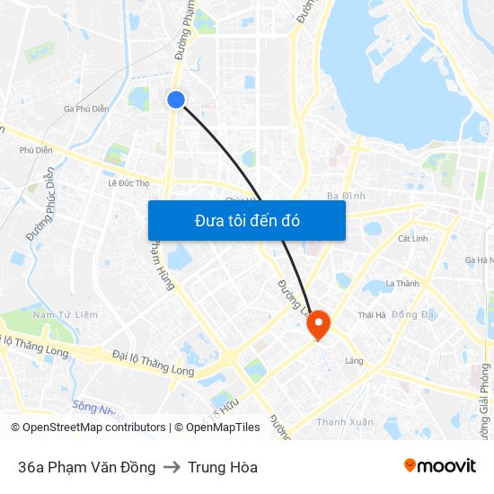 36a Phạm Văn Đồng to Trung Hòa map