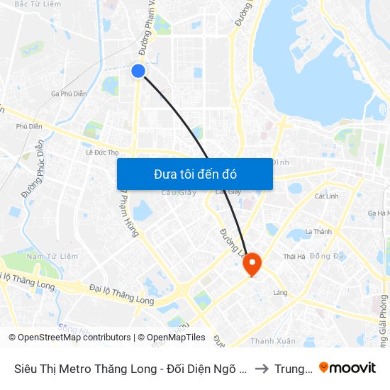 Siêu Thị Metro Thăng Long - Đối Diện Ngõ 599 Phạm Văn Đồng to Trung Hòa map