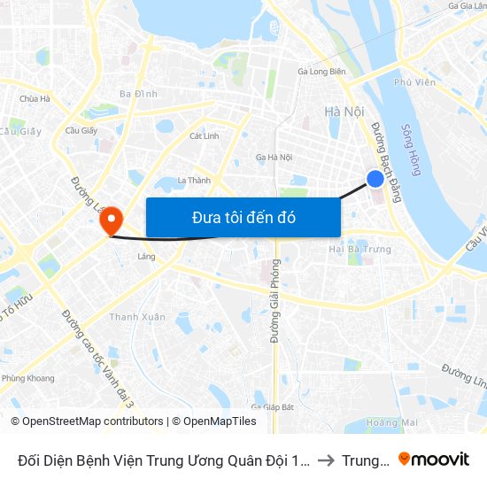 Đối Diện Bệnh Viện Trung Ương Quân Đội 108 - Trần Hưng Đạo to Trung Hòa map