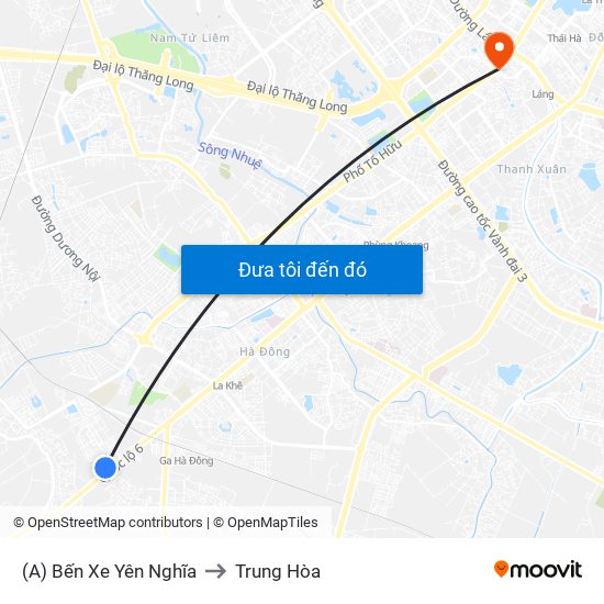 (A) Bến Xe Yên Nghĩa to Trung Hòa map