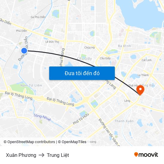 Xuân Phương to Trung Liệt map