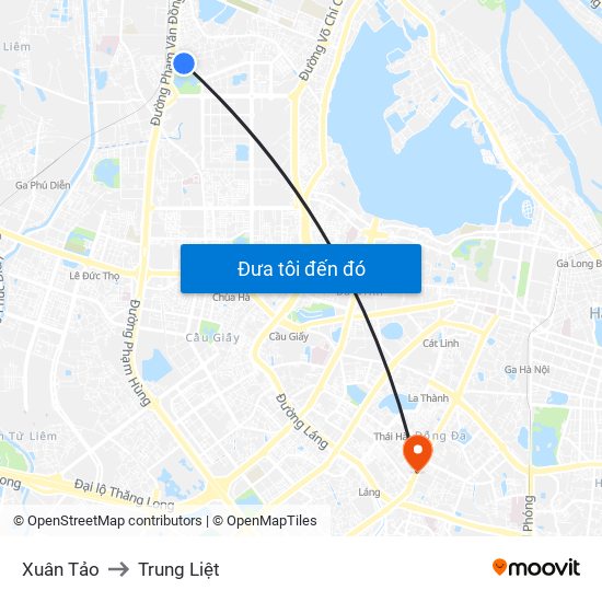 Xuân Tảo to Trung Liệt map