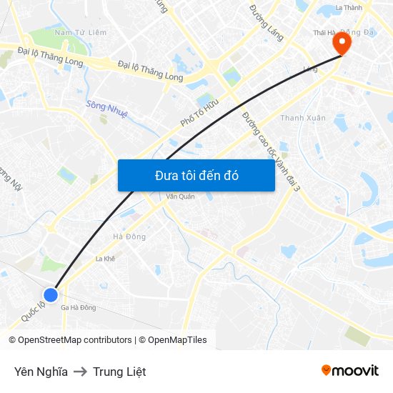 Yên Nghĩa to Trung Liệt map