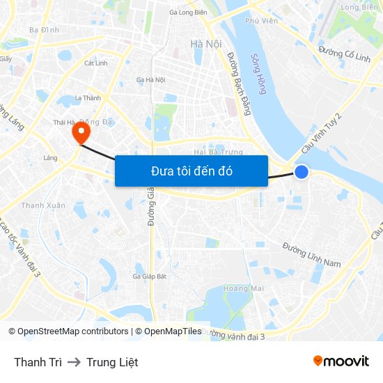 Thanh Trì to Trung Liệt map