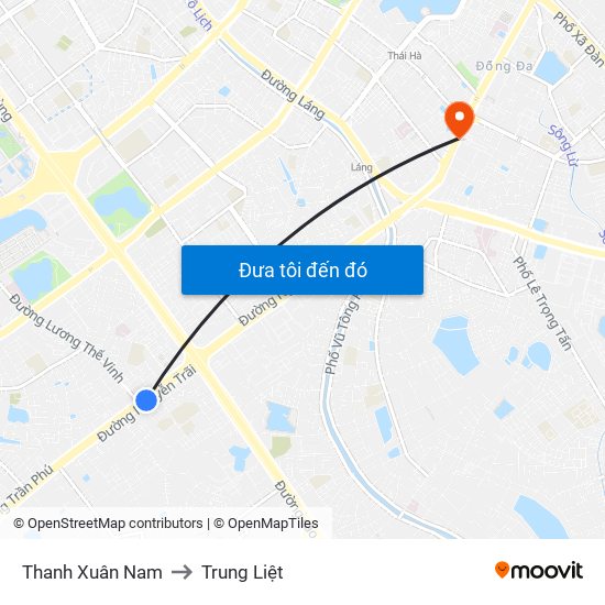 Thanh Xuân Nam to Trung Liệt map