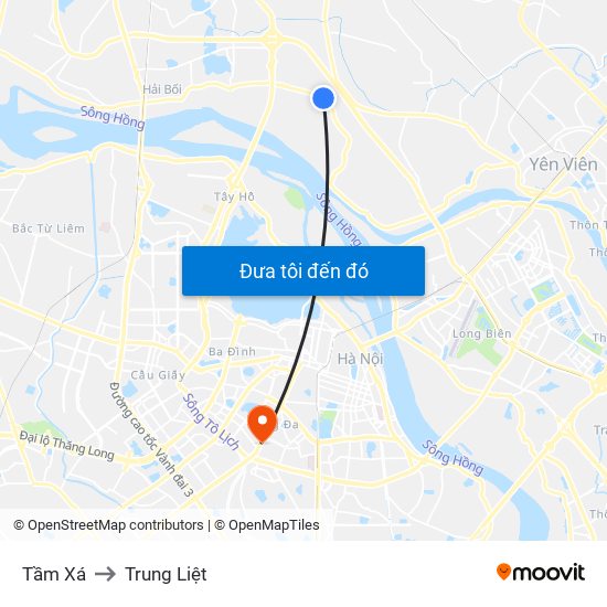 Tầm Xá to Trung Liệt map