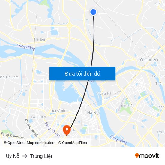 Uy Nỗ to Trung Liệt map