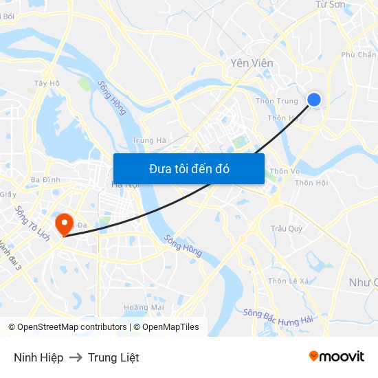 Ninh Hiệp to Trung Liệt map