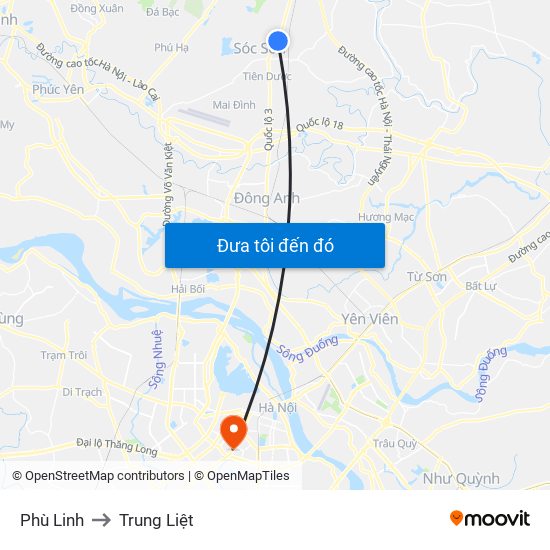 Phù Linh to Trung Liệt map