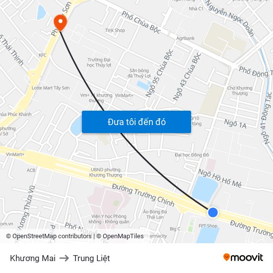 Khương Mai to Trung Liệt map