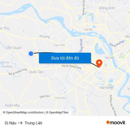 Dị Nậu to Trung Liệt map