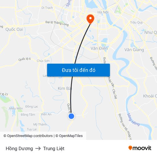 Hồng Dương to Trung Liệt map