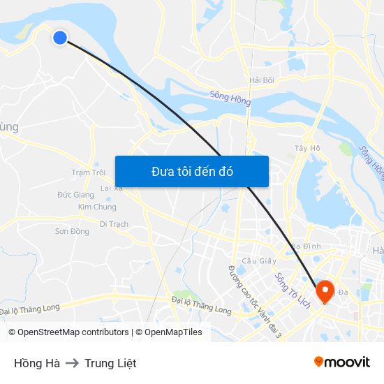 Hồng Hà to Trung Liệt map