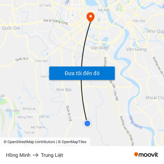 Hồng Minh to Trung Liệt map