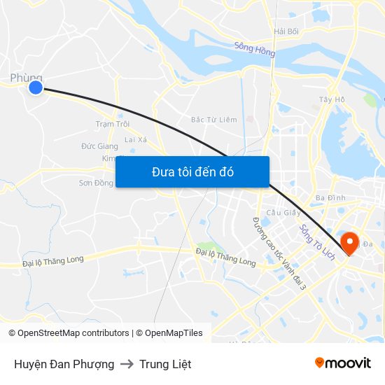 Huyện Đan Phượng to Trung Liệt map