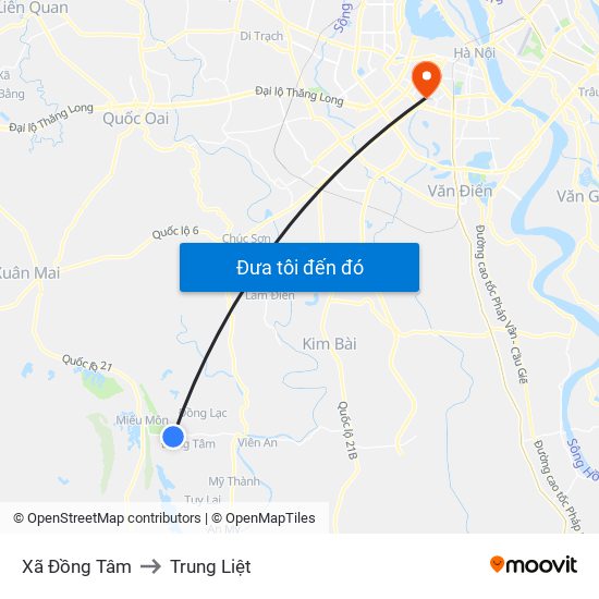 Xã Đồng Tâm to Trung Liệt map