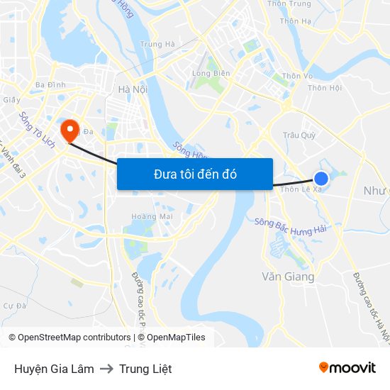 Huyện Gia Lâm to Trung Liệt map