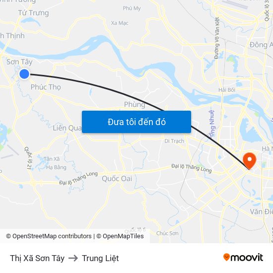 Thị Xã Sơn Tây to Trung Liệt map