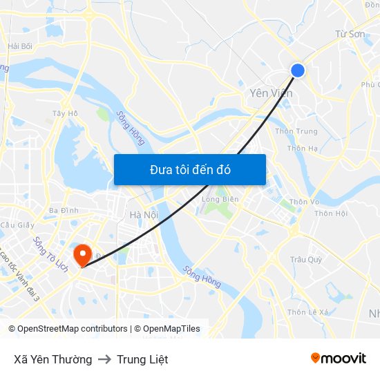 Xã Yên Thường to Trung Liệt map