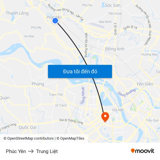 Phúc Yên to Trung Liệt map