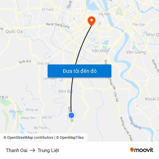 Thanh Oai to Trung Liệt map