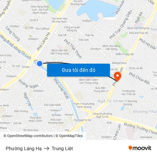 Phường Láng Hạ to Trung Liệt map