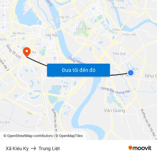 Xã Kiêu Kỵ to Trung Liệt map