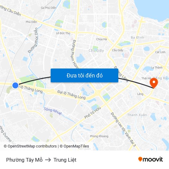 Phường Tây Mỗ to Trung Liệt map