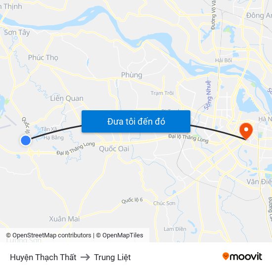 Huyện Thạch Thất to Trung Liệt map