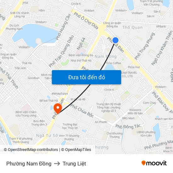 Phường Nam Đồng to Trung Liệt map