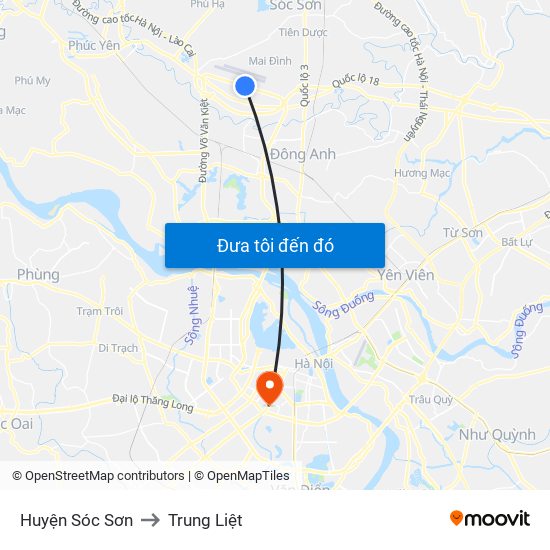 Huyện Sóc Sơn to Trung Liệt map