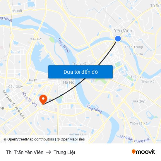 Thị Trấn Yên Viên to Trung Liệt map