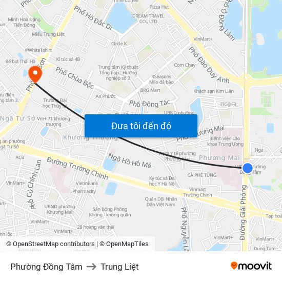 Phường Đồng Tâm to Trung Liệt map