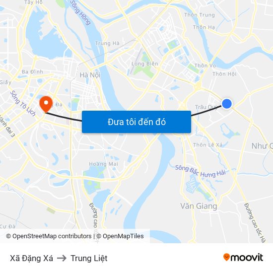 Xã Đặng Xá to Trung Liệt map