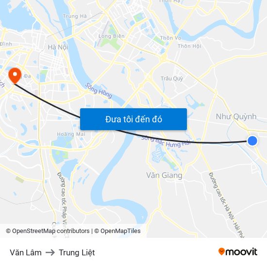 Văn Lâm to Trung Liệt map