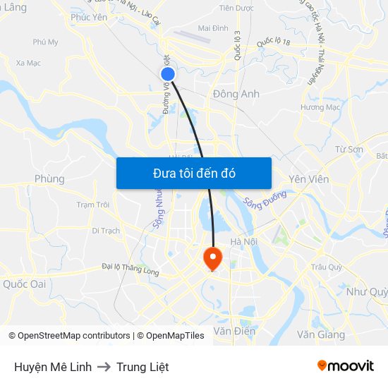 Huyện Mê Linh to Trung Liệt map