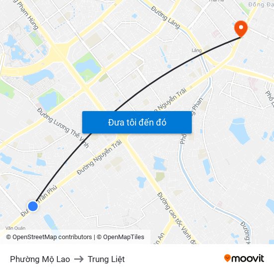 Phường Mộ Lao to Trung Liệt map