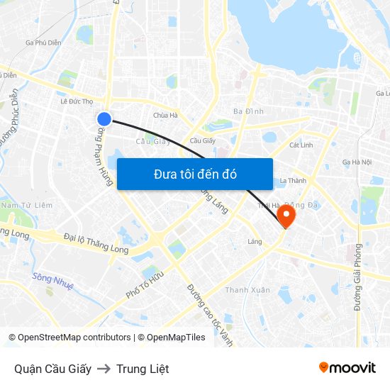 Quận Cầu Giấy to Trung Liệt map