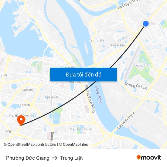 Phường Đức Giang to Trung Liệt map