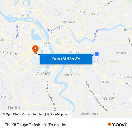 Thị Xã Thuận Thành to Trung Liệt map