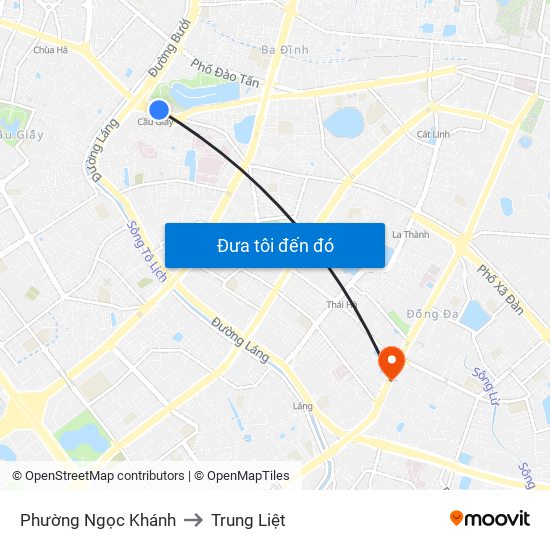 Phường Ngọc Khánh to Trung Liệt map